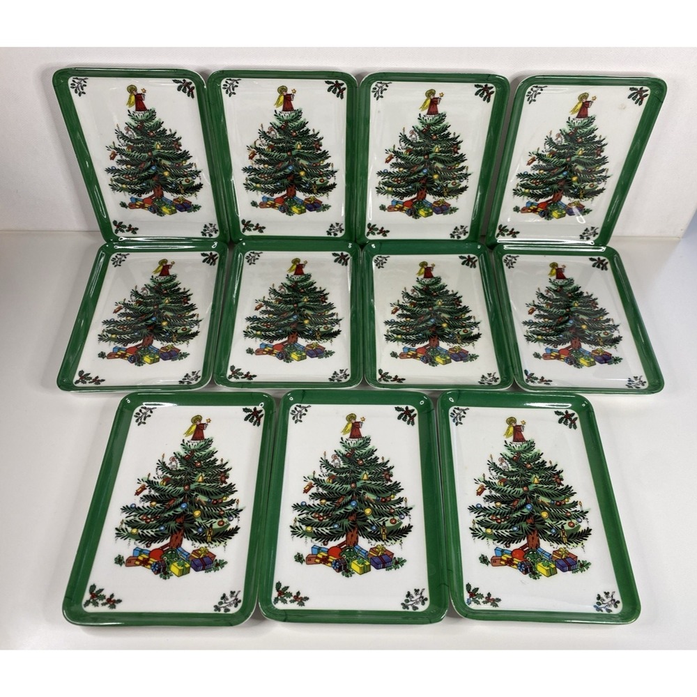 11 PC Mebel Melamine Christmas Tree Holiday Snack Trays Made in Italy